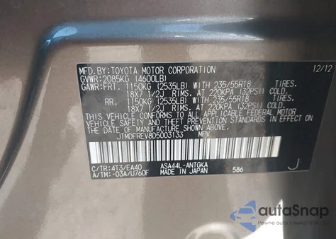 2013 Toyota Rav4 Limited from USA, damaged, VIN JTMDFREV8D5003133